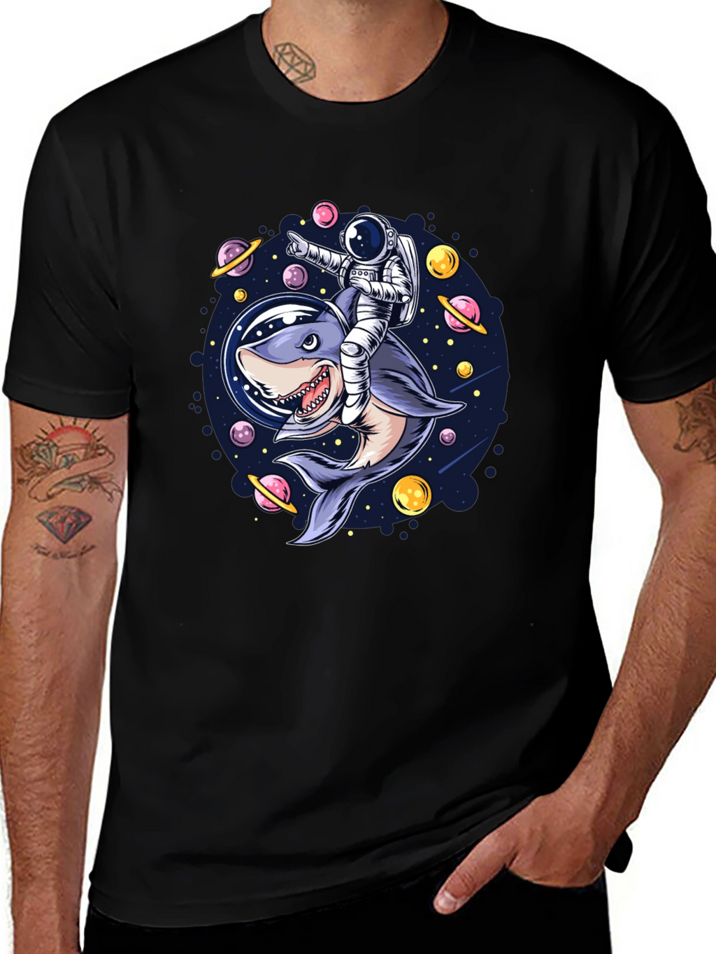 Astronaut Shark Rider Graphic Tee