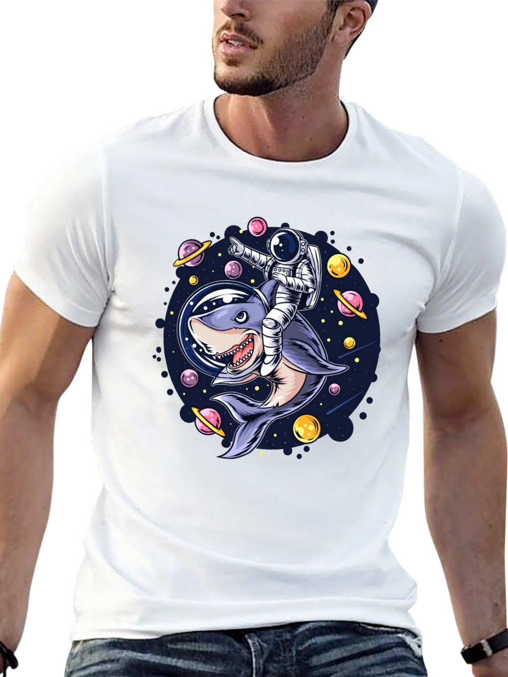 Astronaut Shark Rider Graphic Tee