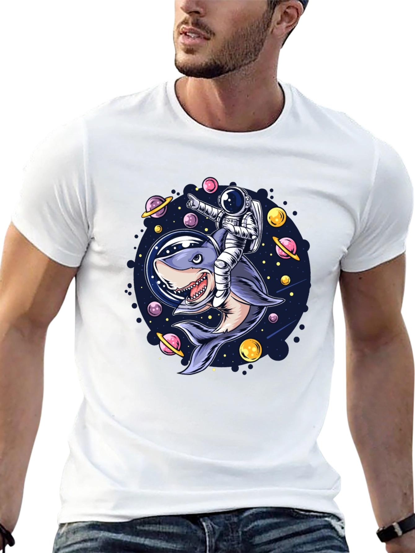 Astronaut Shark Rider Graphic Tee