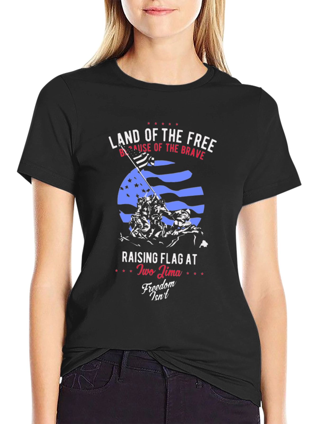 Land of the Free T-Shirt: Iwo Jima Flag Raising Design
