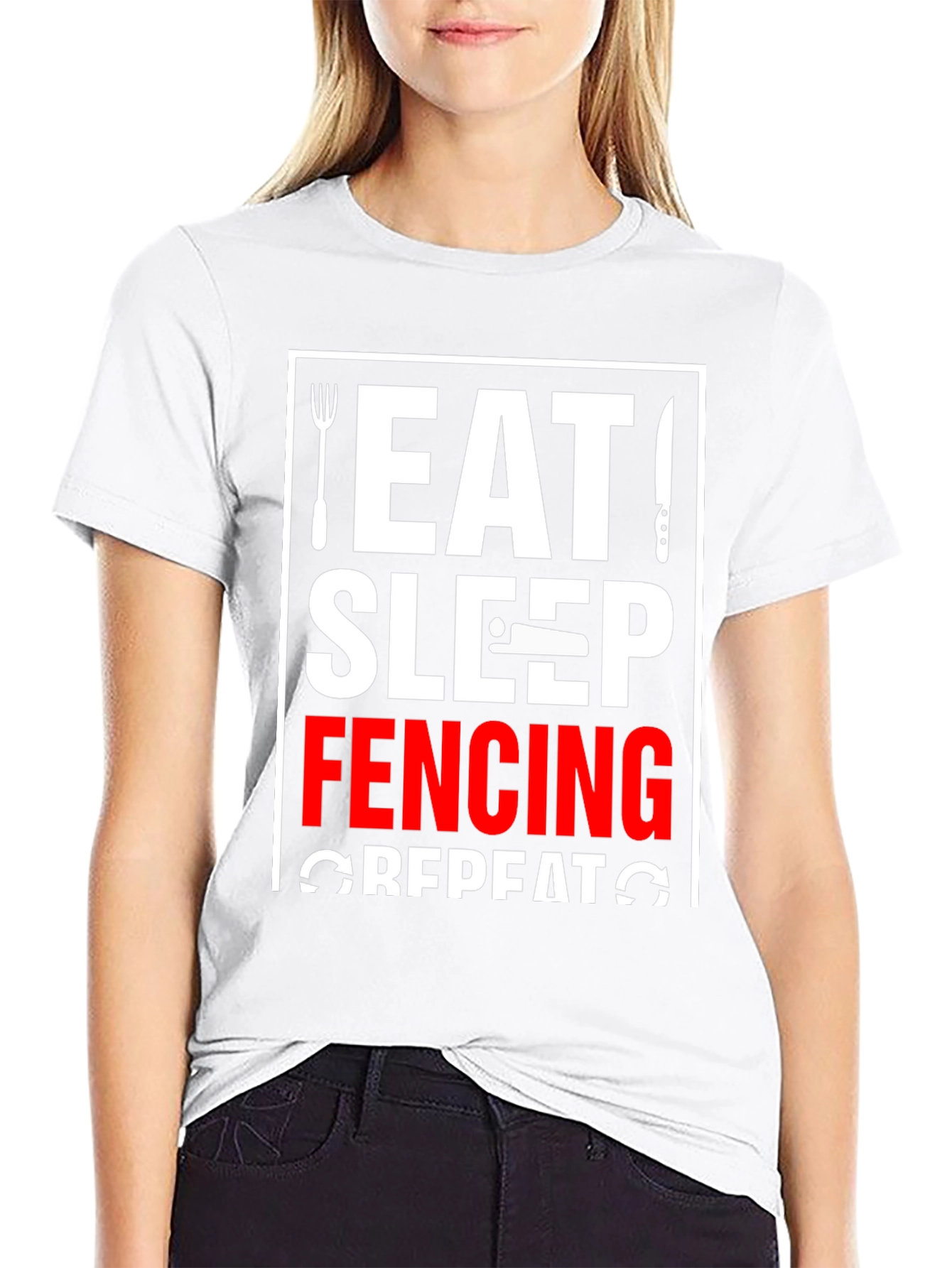 Eat Sleep Fencing Repeat T-Shirt - Black Graphic Tee