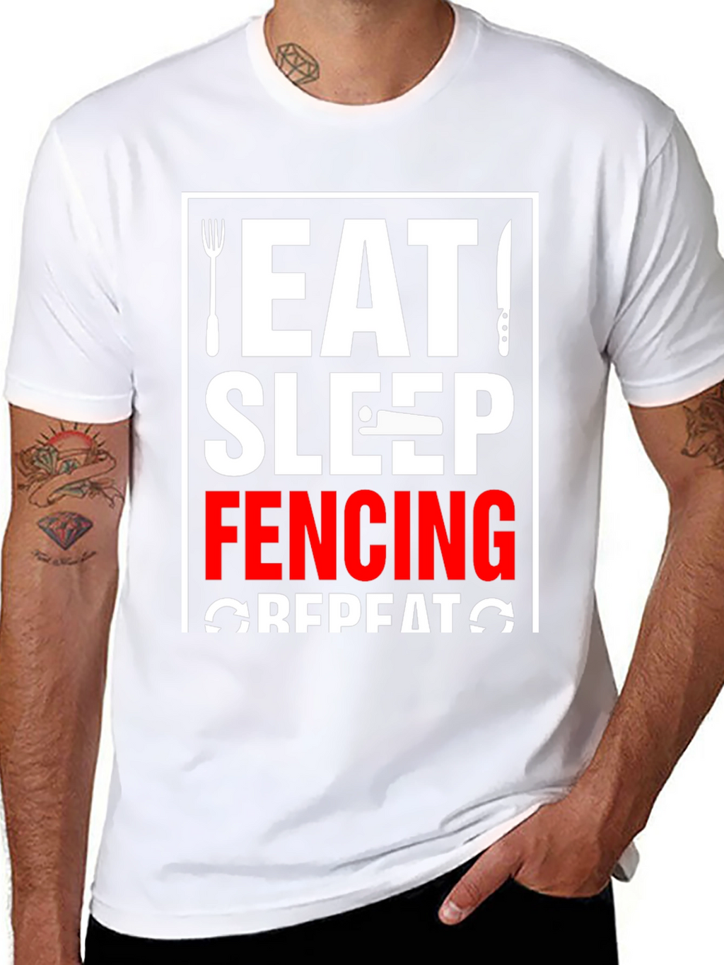 Eat Sleep Fencing Repeat T-Shirt - Black Graphic Tee