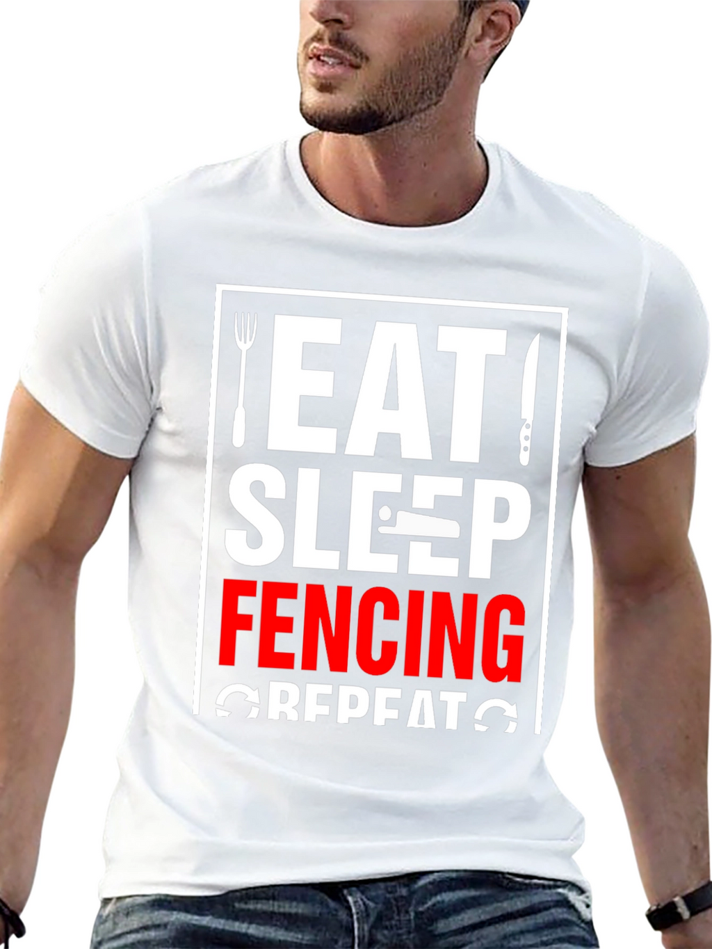 Eat Sleep Fencing Repeat T-Shirt - Black Graphic Tee