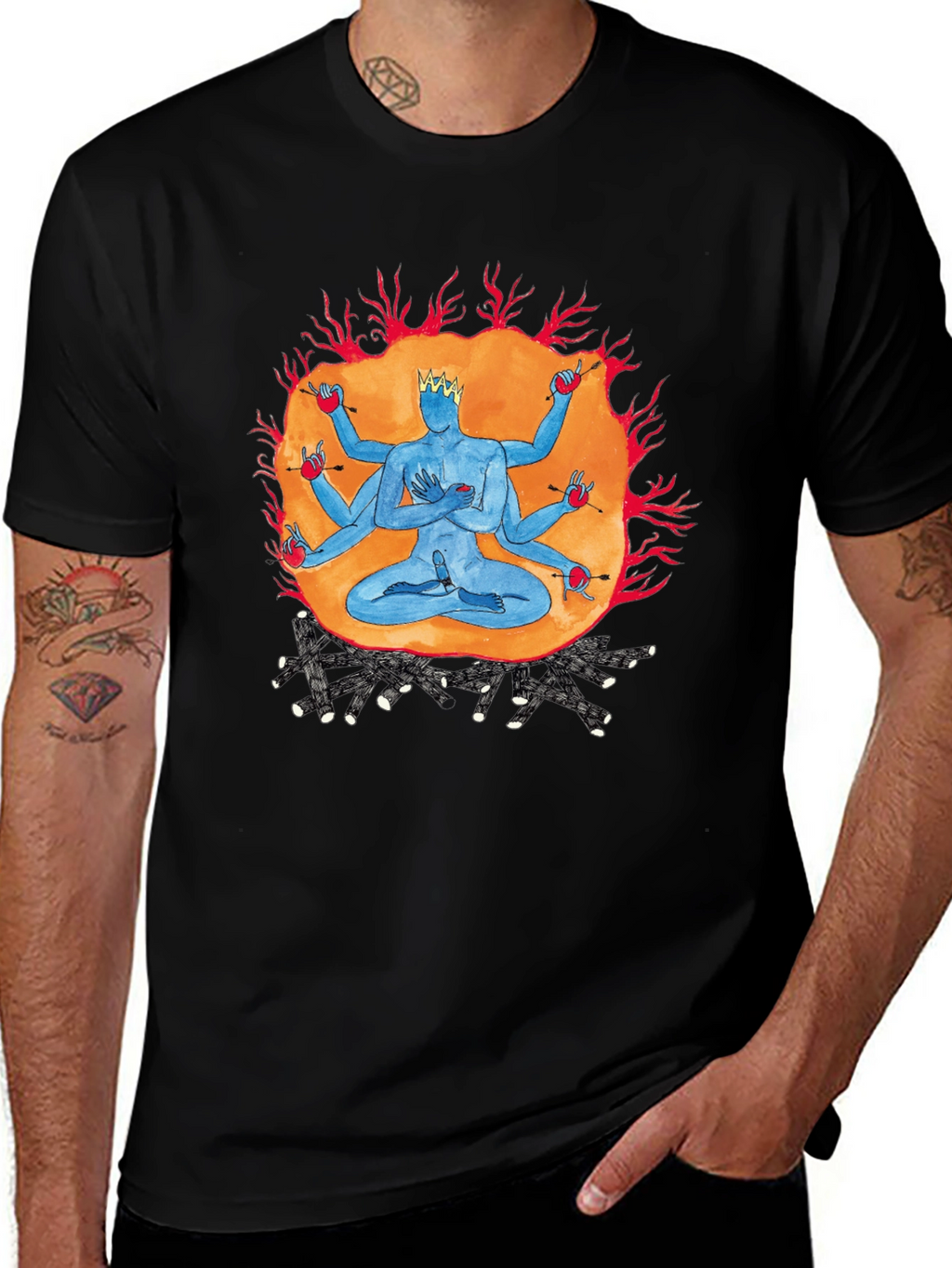 Multi-Armed Deity Graphic Black T-Shirt