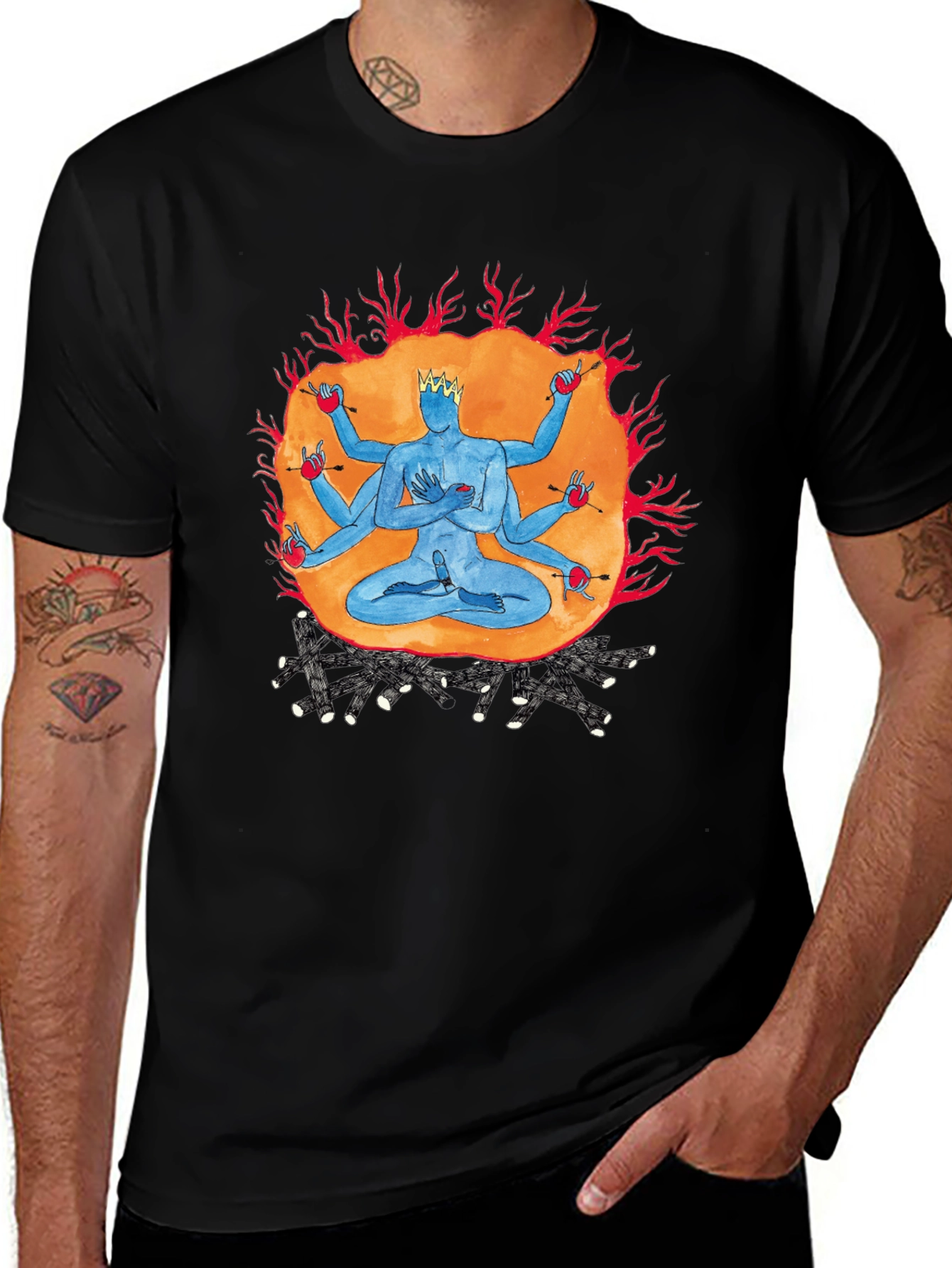 Multi-Armed Deity Graphic Black T-Shirt