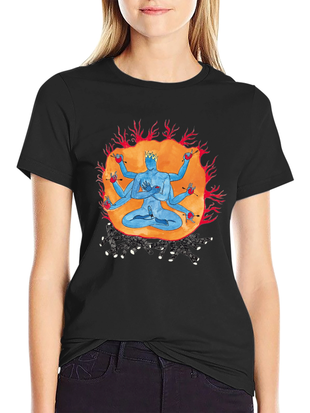 Multi-Armed Deity Graphic Black T-Shirt