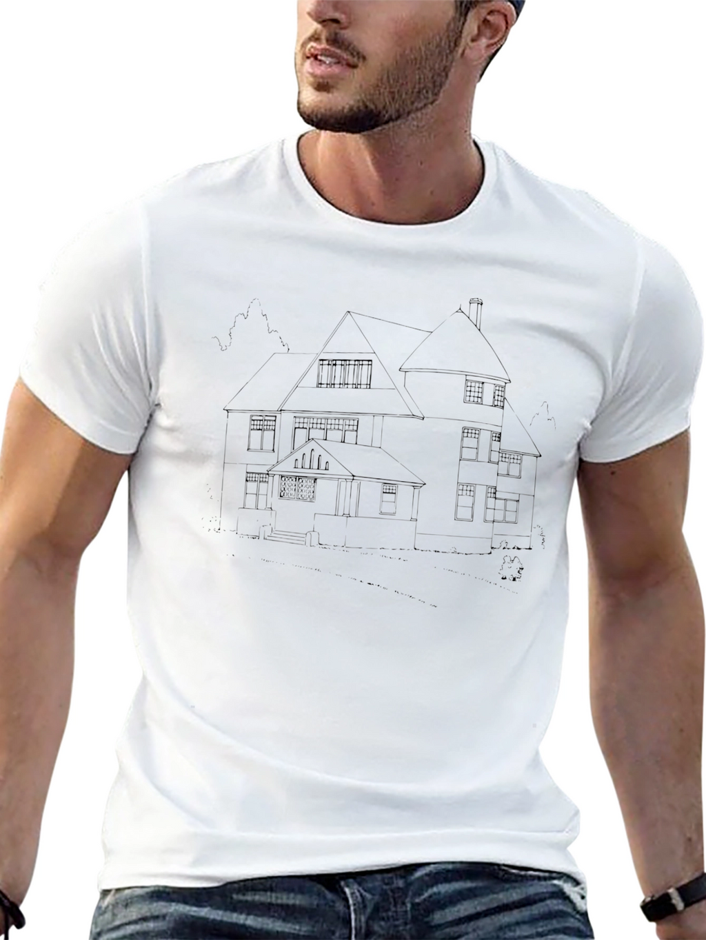 Modern House Outline Graphic Tee - Black