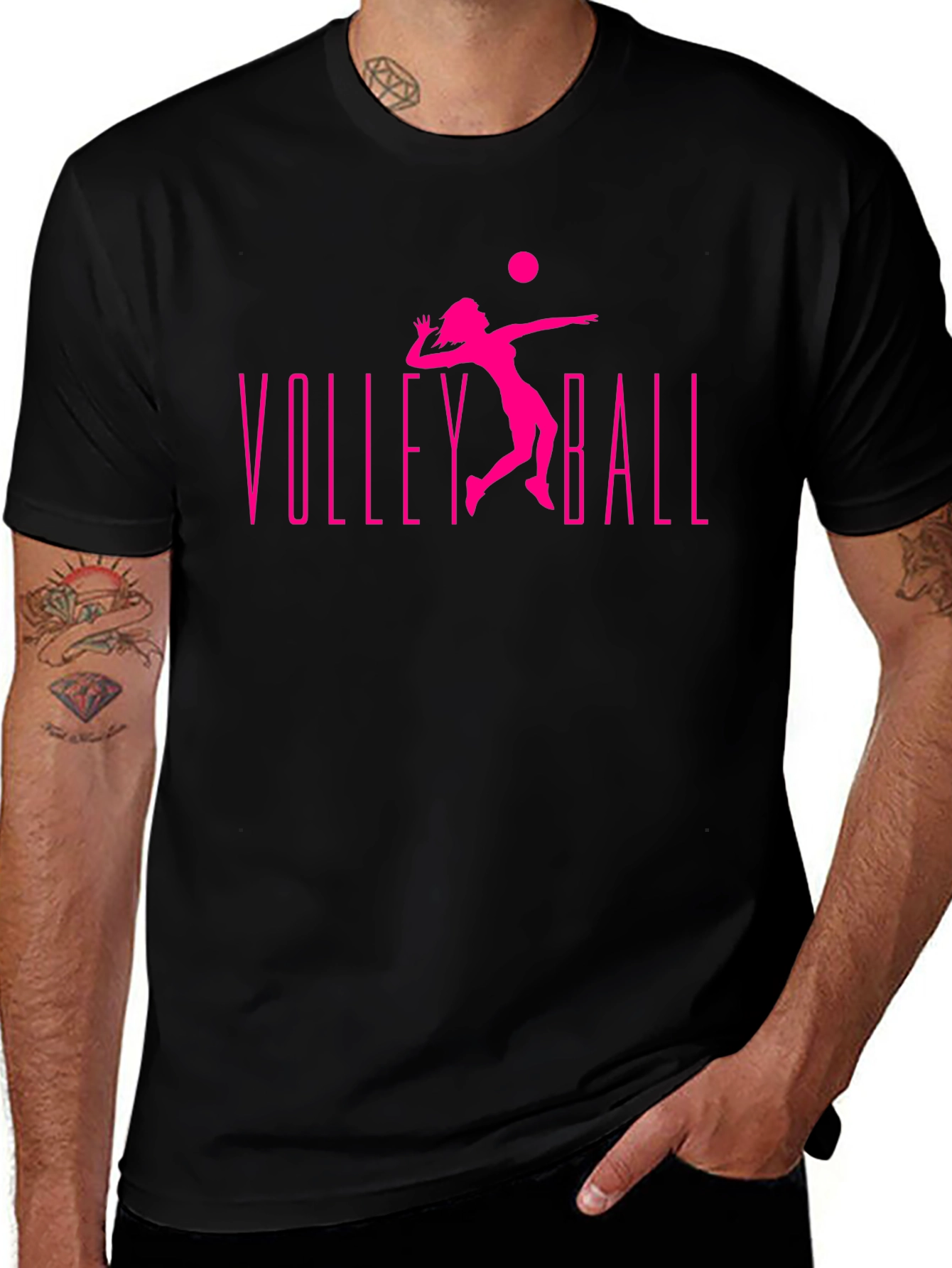 Volleyball Graphic Tee - Black Cotton T-Shirt