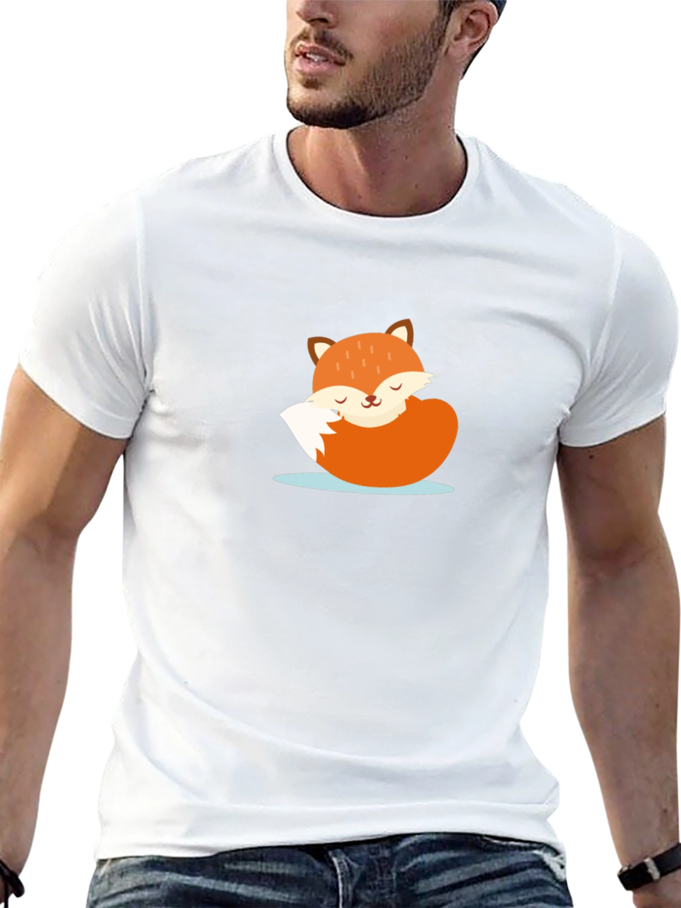 Cute Sleeping Fox Graphic Tee - Black Casual T-Shirt