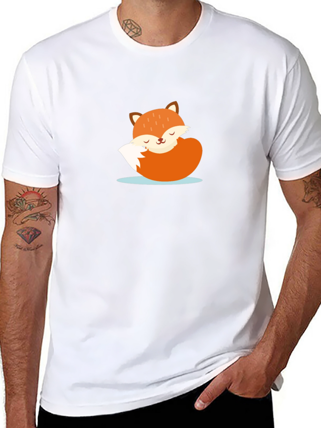 Cute Sleeping Fox Graphic Tee - Black Casual T-Shirt