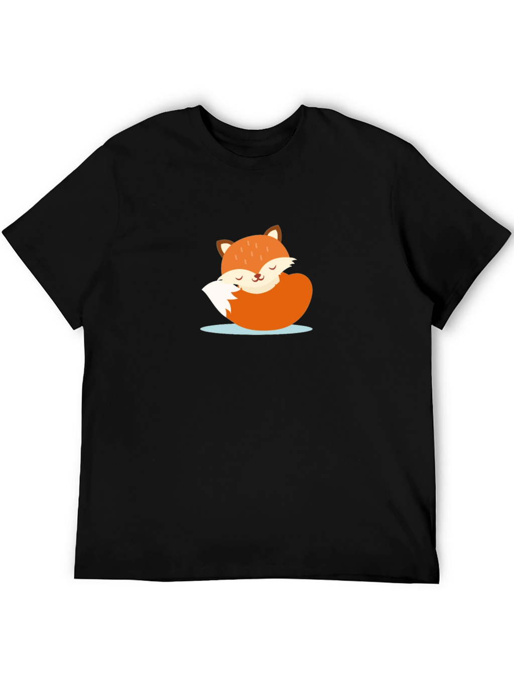 Cute Sleeping Fox Graphic Tee - Black Casual T-Shirt
