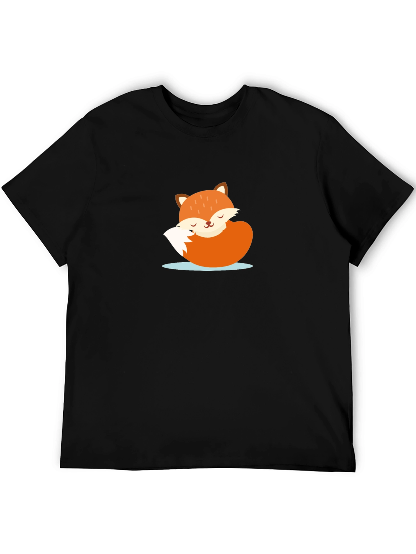 Cute Sleeping Fox Graphic Tee - Black Casual T-Shirt