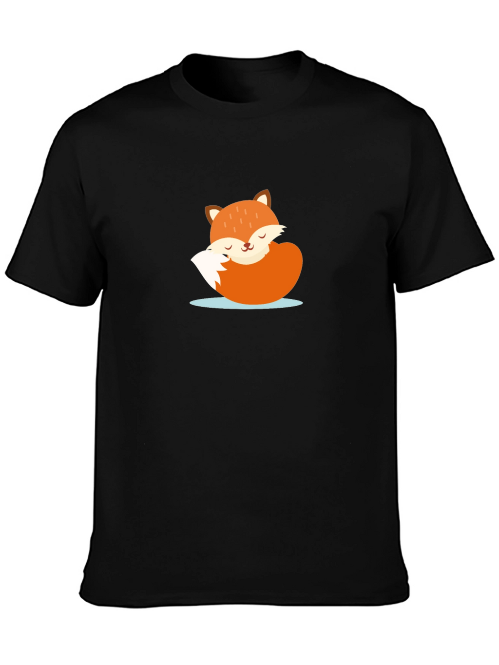 Cute Sleeping Fox Graphic Tee - Black Casual T-Shirt
