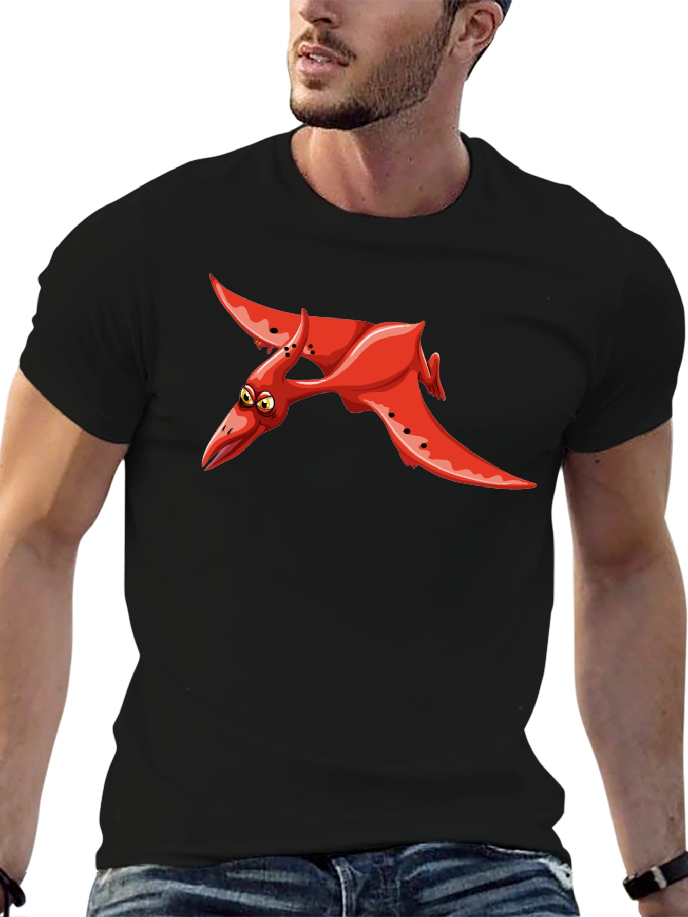 Red Pterodactyl Graphic Black T-Shirt