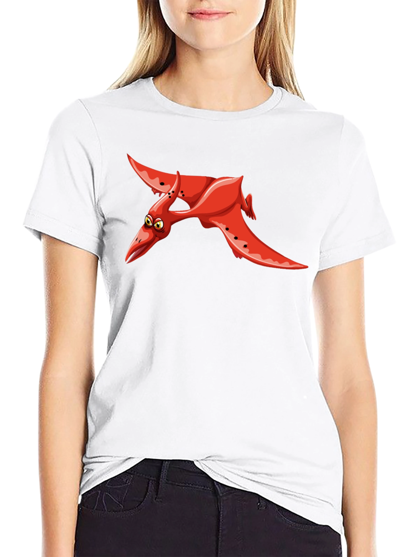 Red Pterodactyl Graphic Black T-Shirt