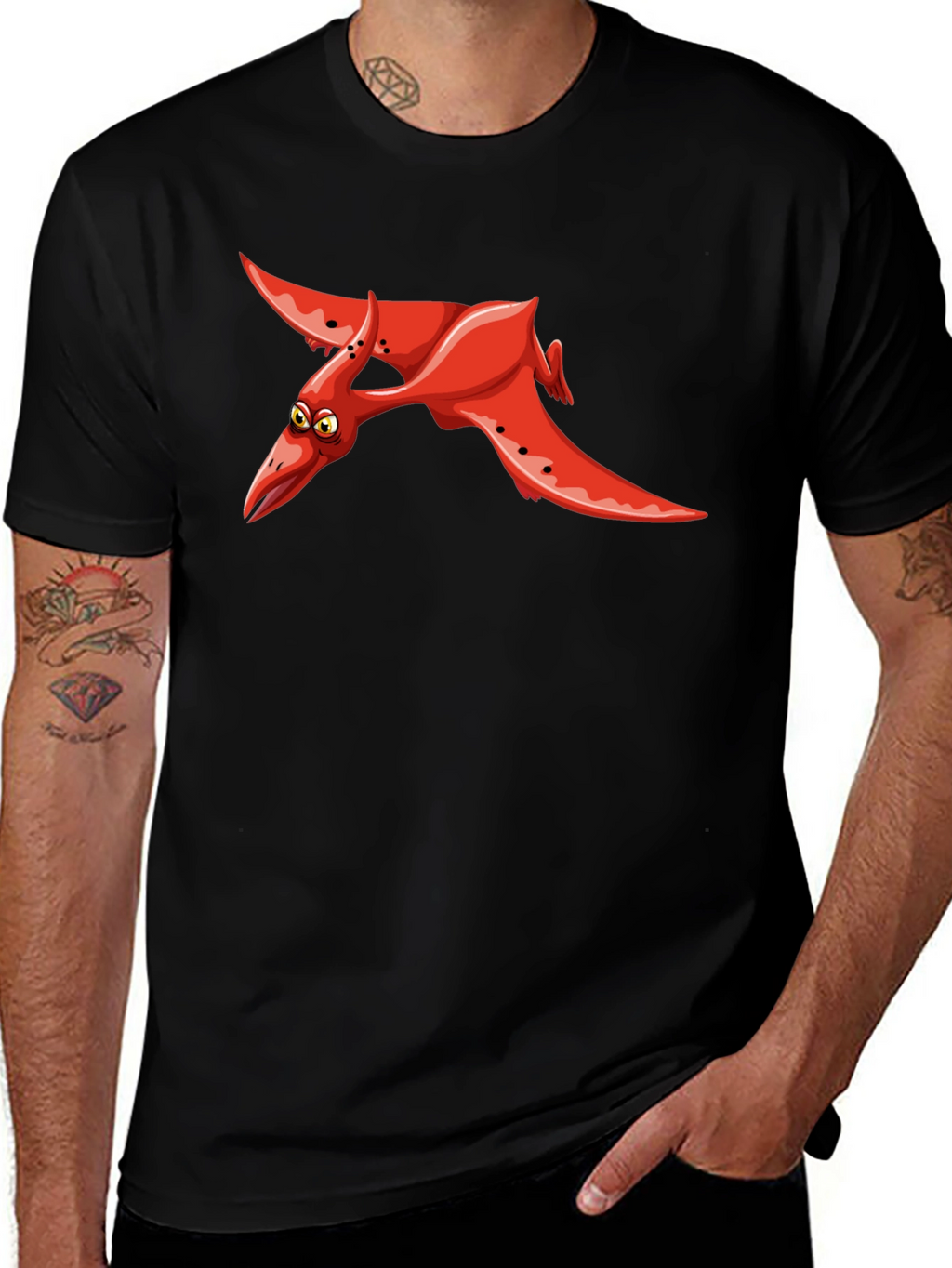 Red Pterodactyl Graphic Black T-Shirt