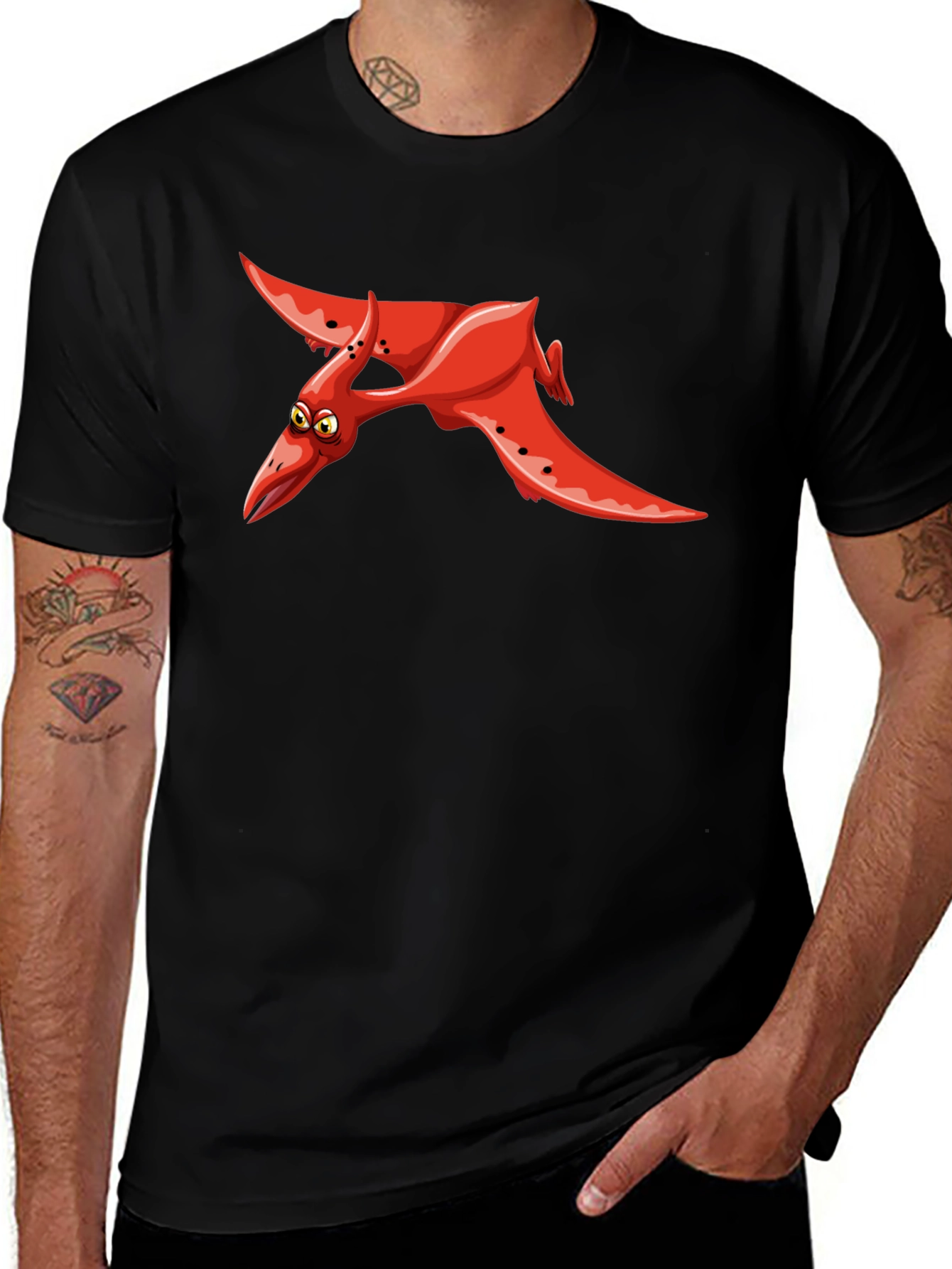 Red Pterodactyl Graphic Black T-Shirt