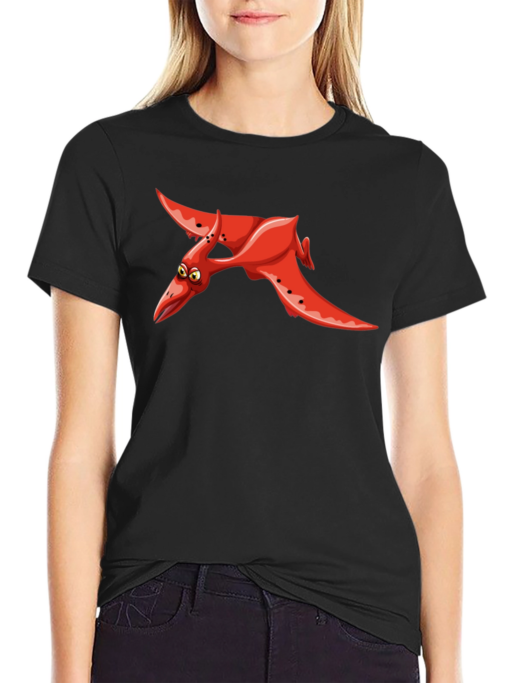 Red Pterodactyl Graphic Black T-Shirt