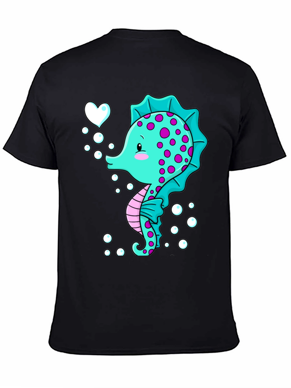 Cute Seahorse Graphic Tee - Black Cotton T-Shirt