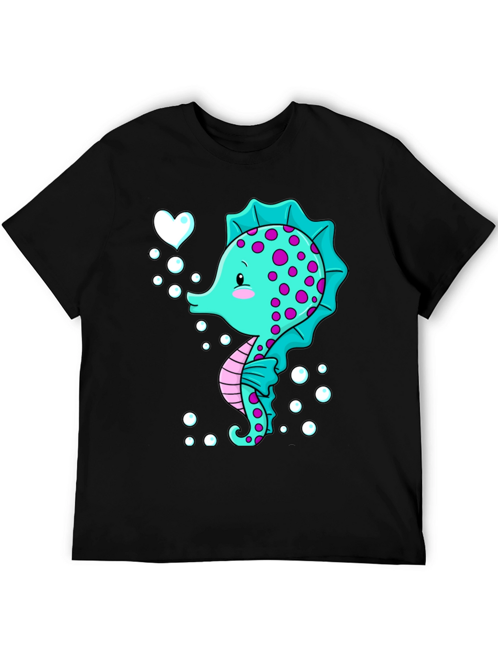 Cute Seahorse Graphic Tee - Black Cotton T-Shirt