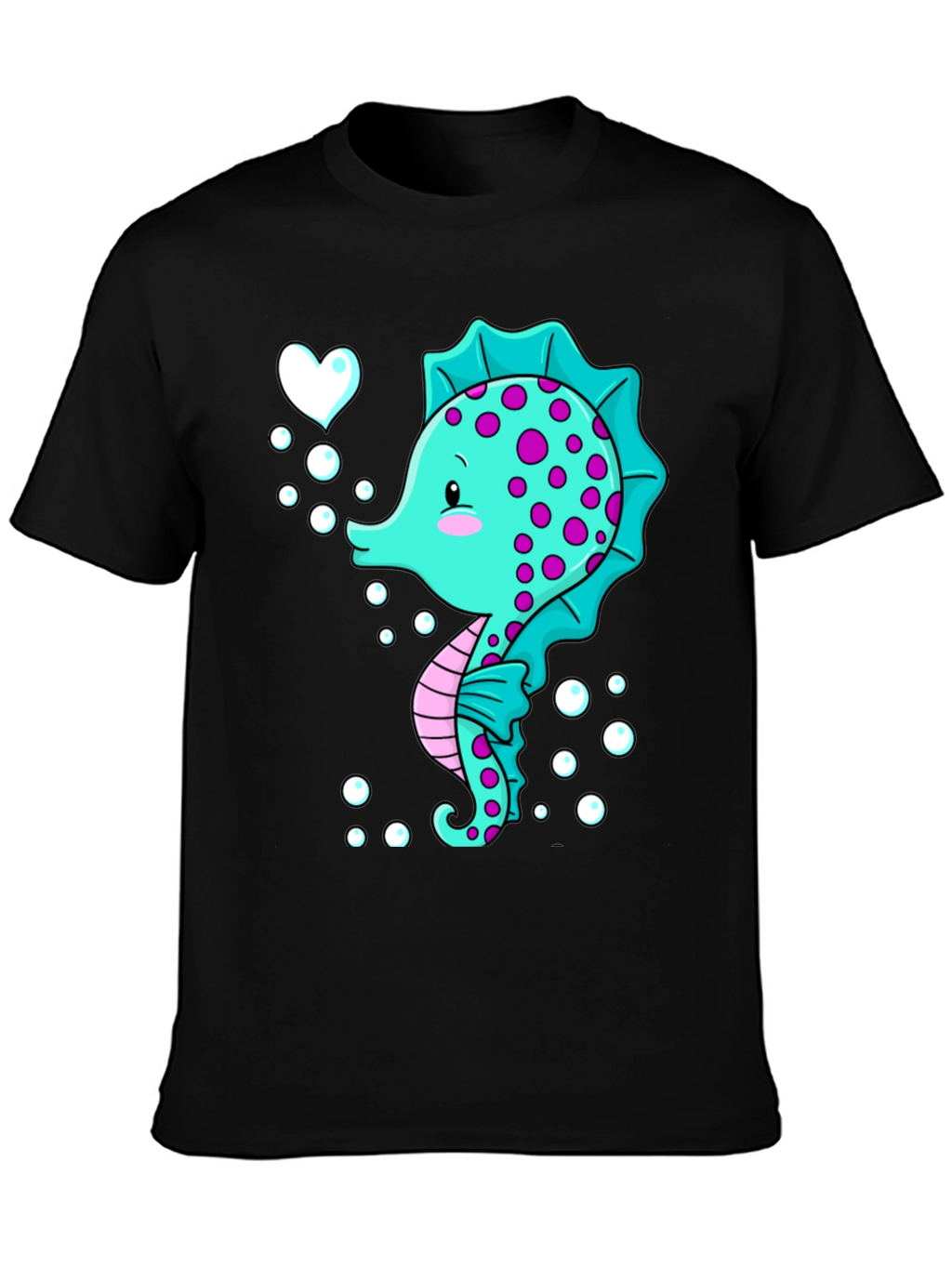 Cute Seahorse Graphic Tee - Black Cotton T-Shirt