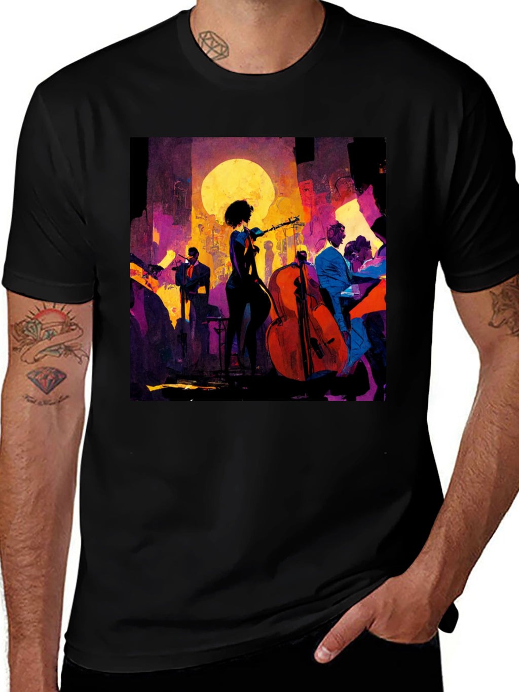 Jazz Night Graphic Tee - Black Cotton T-Shirt