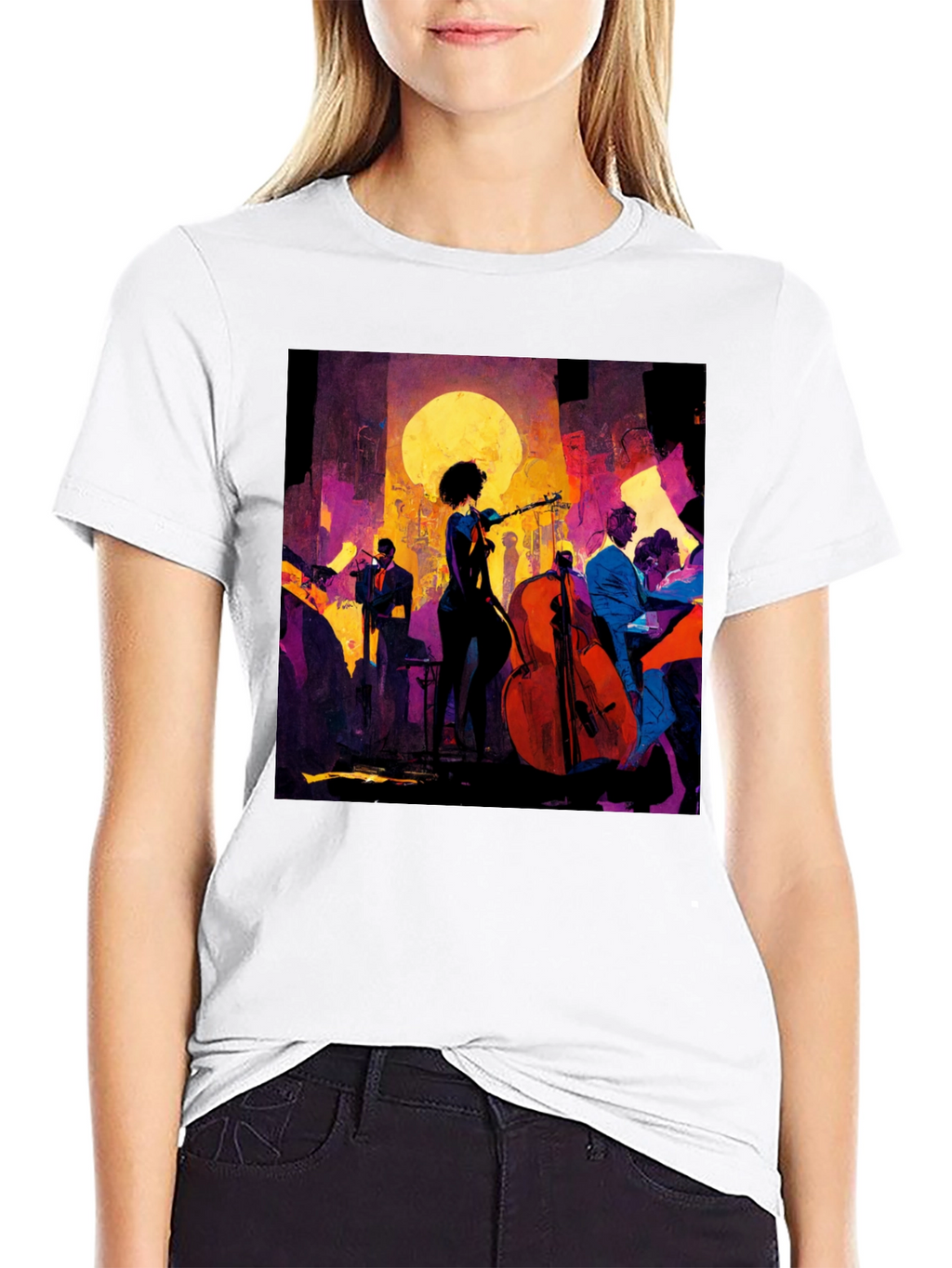 Jazz Night Graphic Tee - Black Cotton T-Shirt