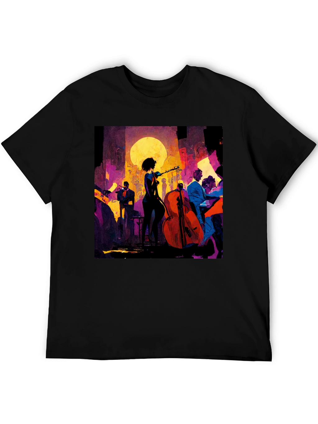 Jazz Night Graphic Tee - Black Cotton T-Shirt