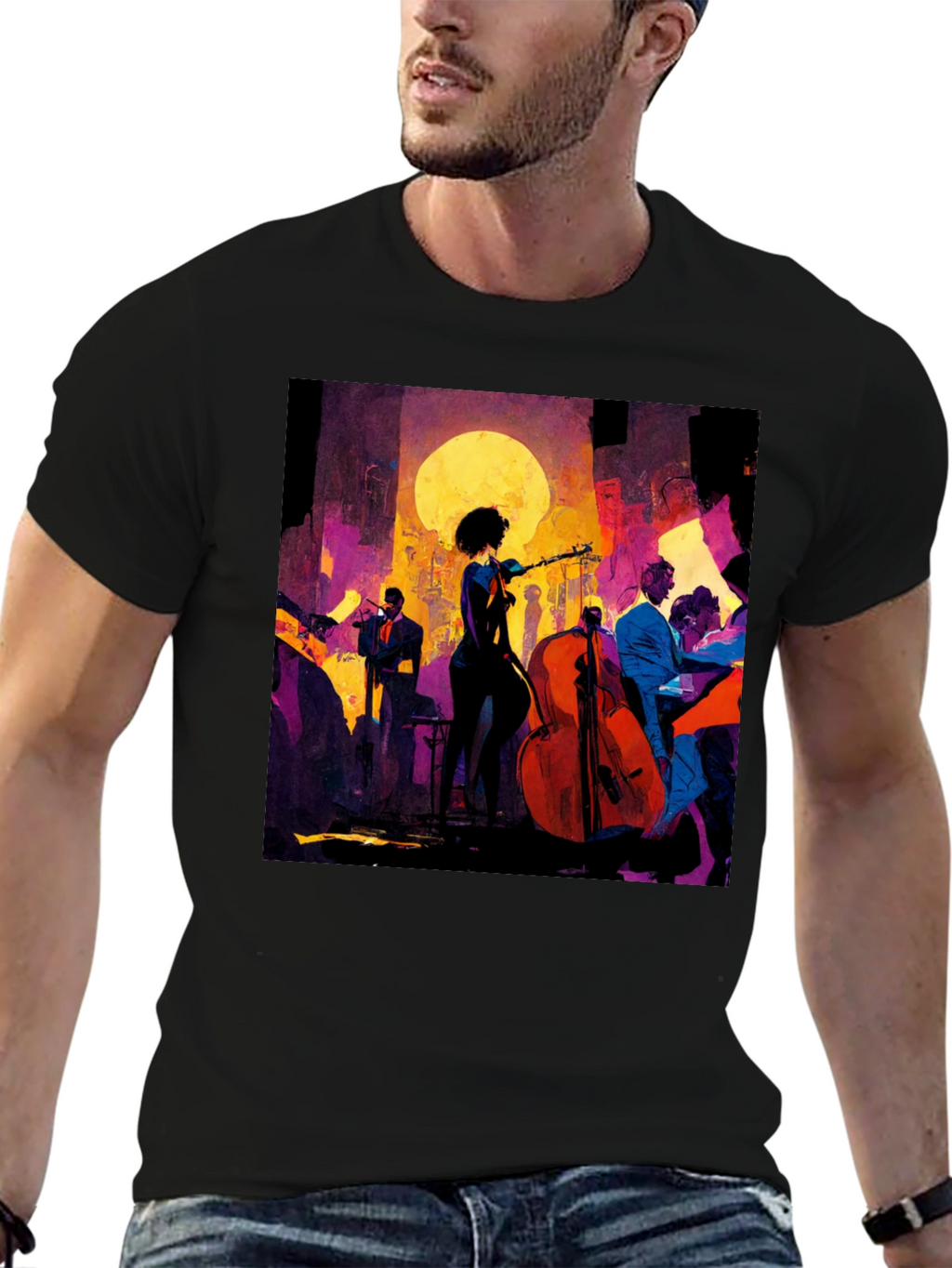 Jazz Night Graphic Tee - Black Cotton T-Shirt