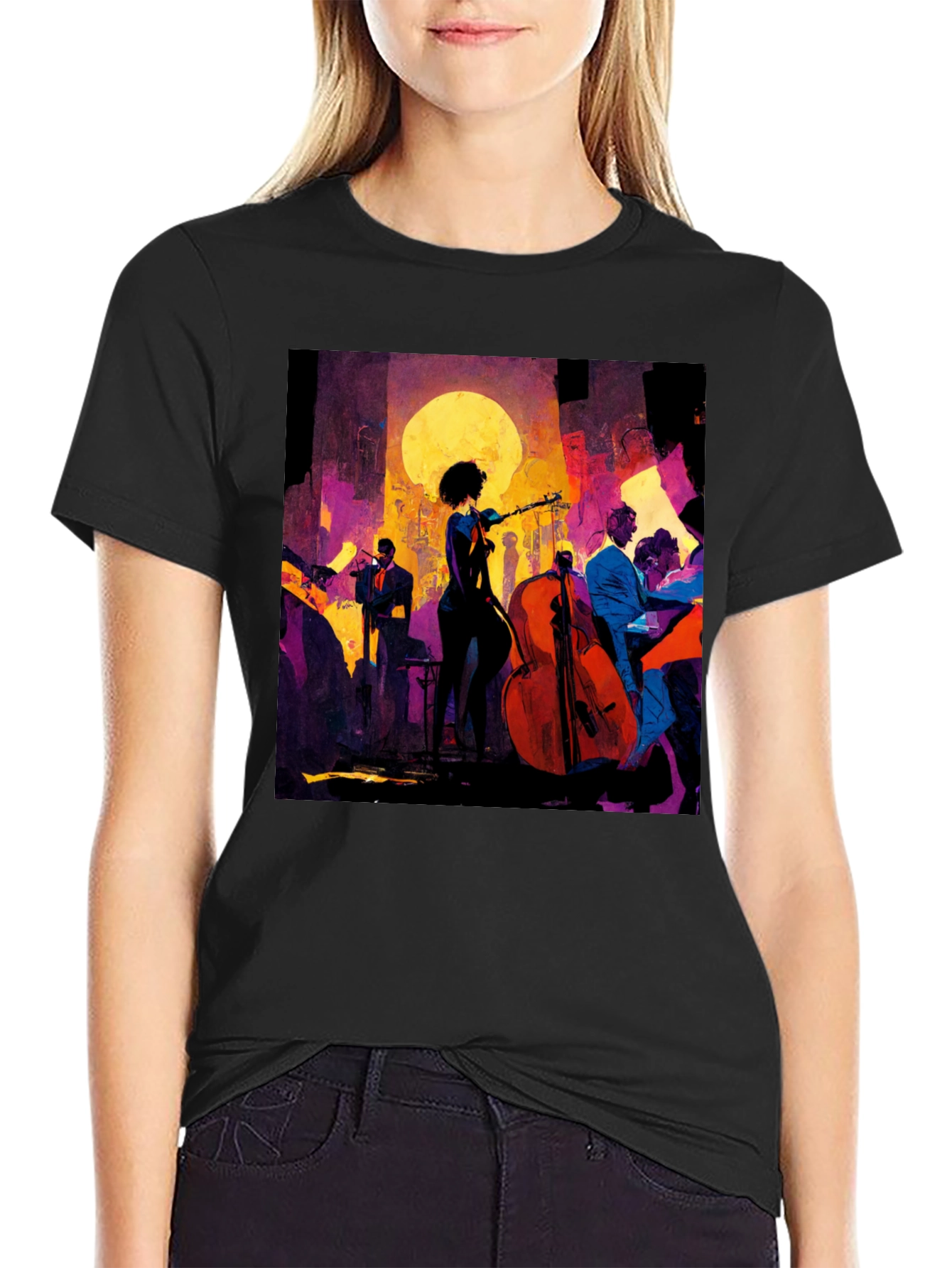 Jazz Night Graphic Tee - Black Cotton T-Shirt