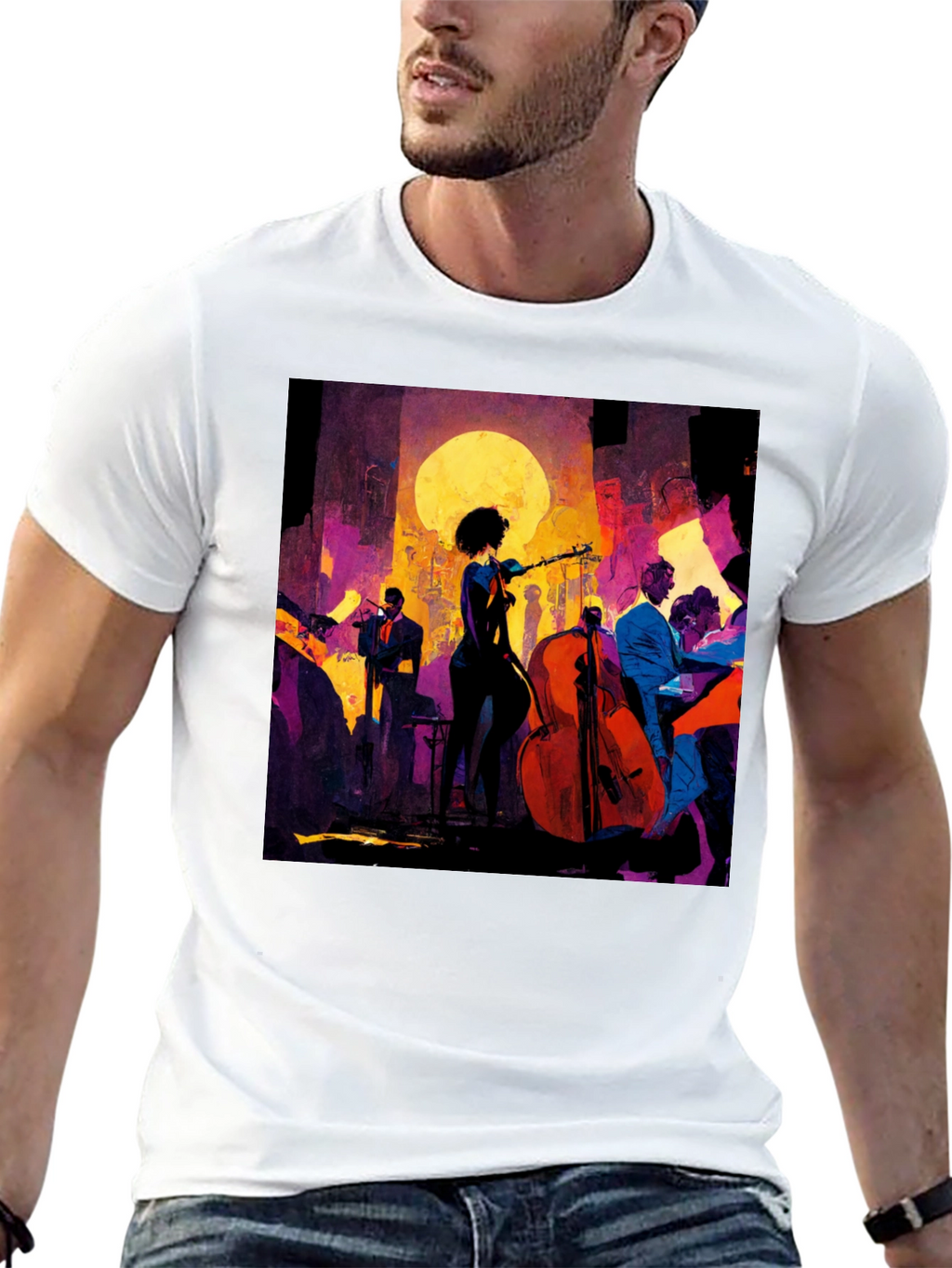 Jazz Night Graphic Tee - Black Cotton T-Shirt