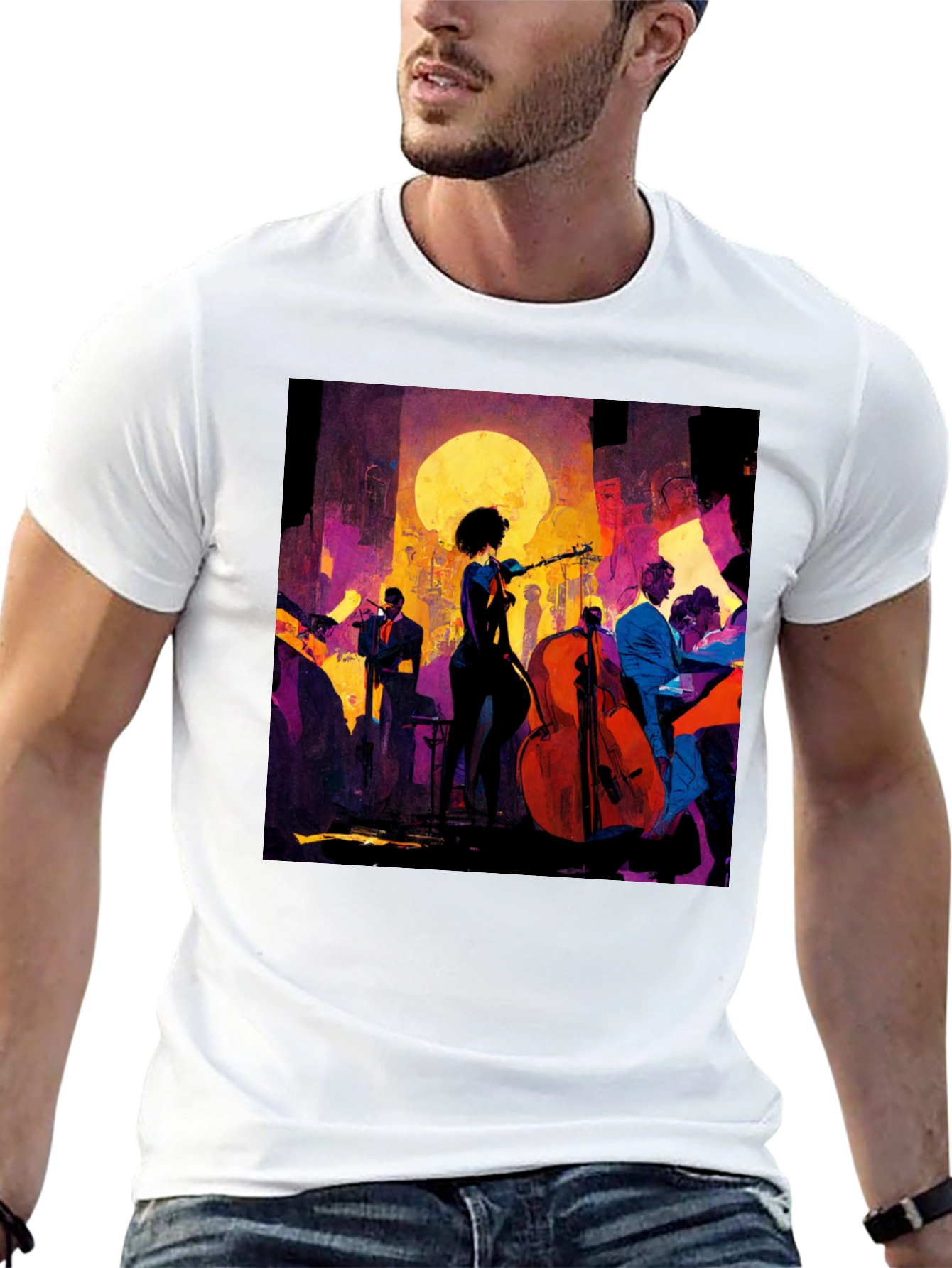 Jazz Night Graphic Tee - Black Cotton T-Shirt
