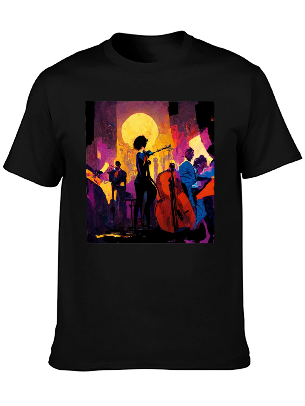 Jazz Night Graphic Tee - Black Cotton T-Shirt