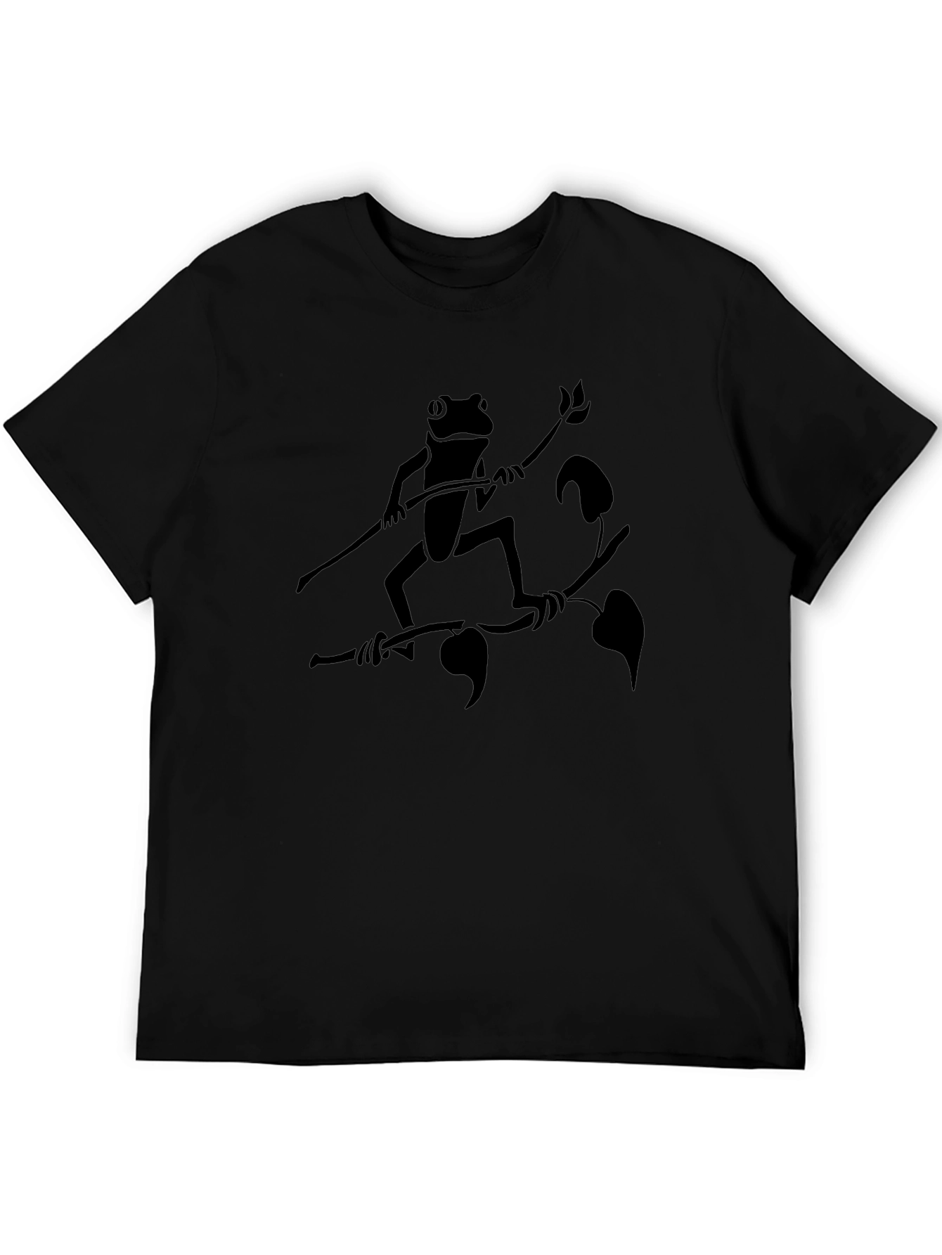 Frog on Branch Graphic Tee - Black Cotton
