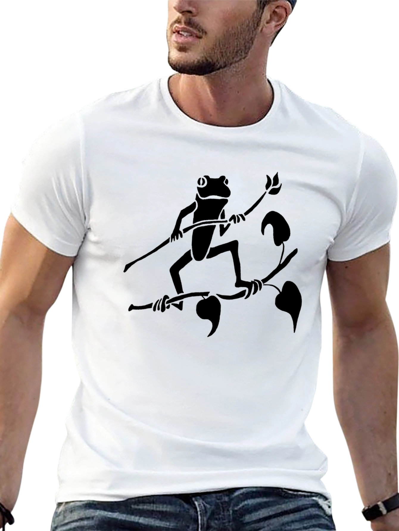 Frog on Branch Graphic Tee - Black Cotton