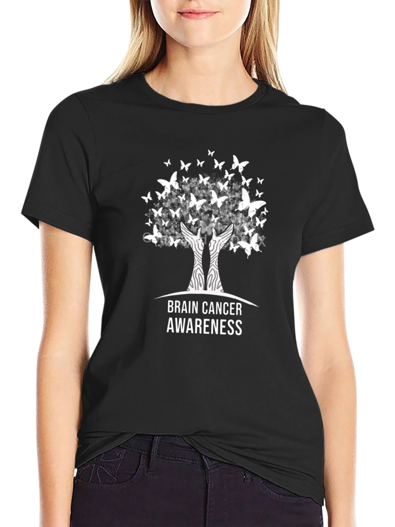 Brain Cancer Awareness T-Shirt Tree of Life Butterfly Design