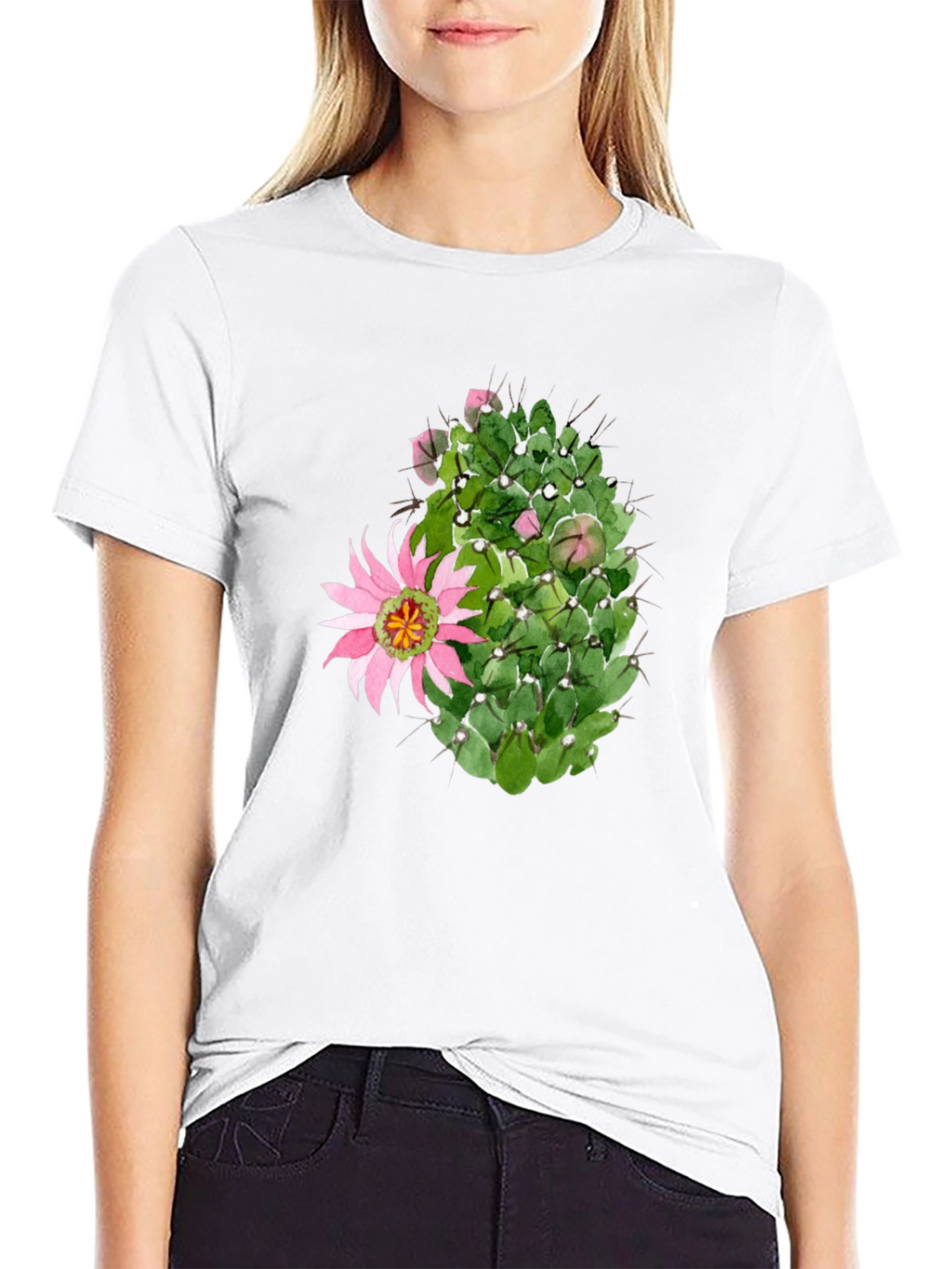 Cactus Flower Graphic Tee - Black Cotton