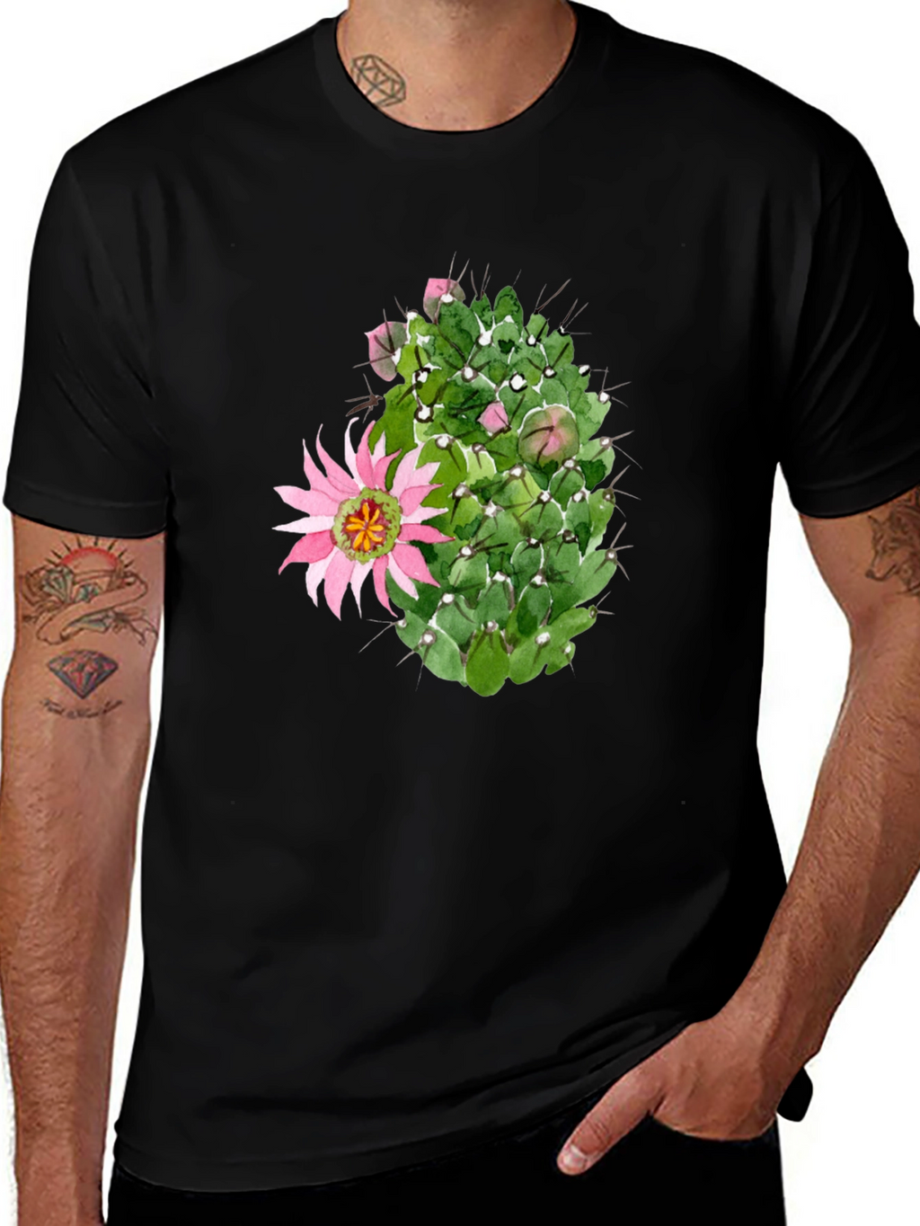 Cactus Flower Graphic Tee - Black Cotton