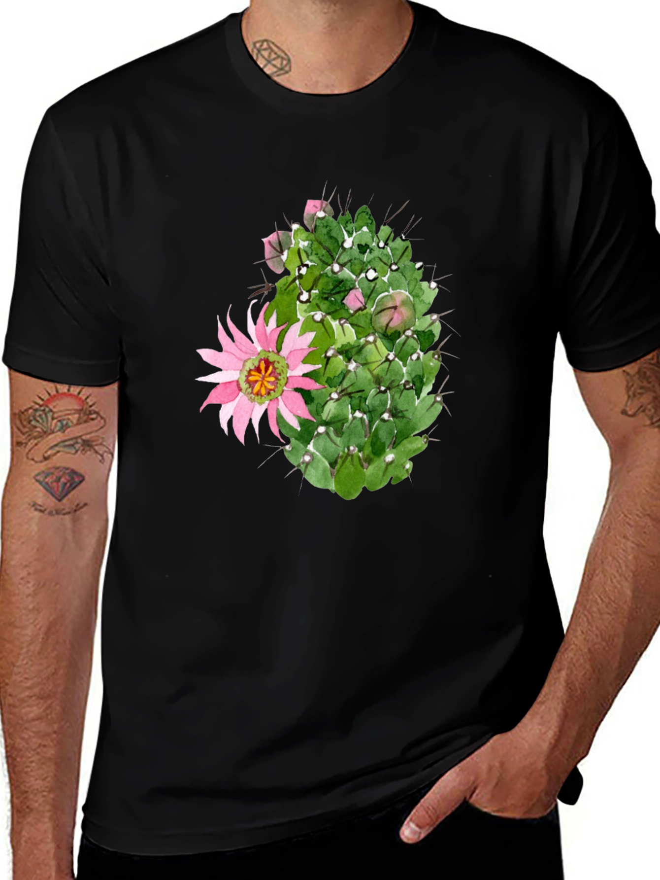 Cactus Flower Graphic Tee - Black Cotton