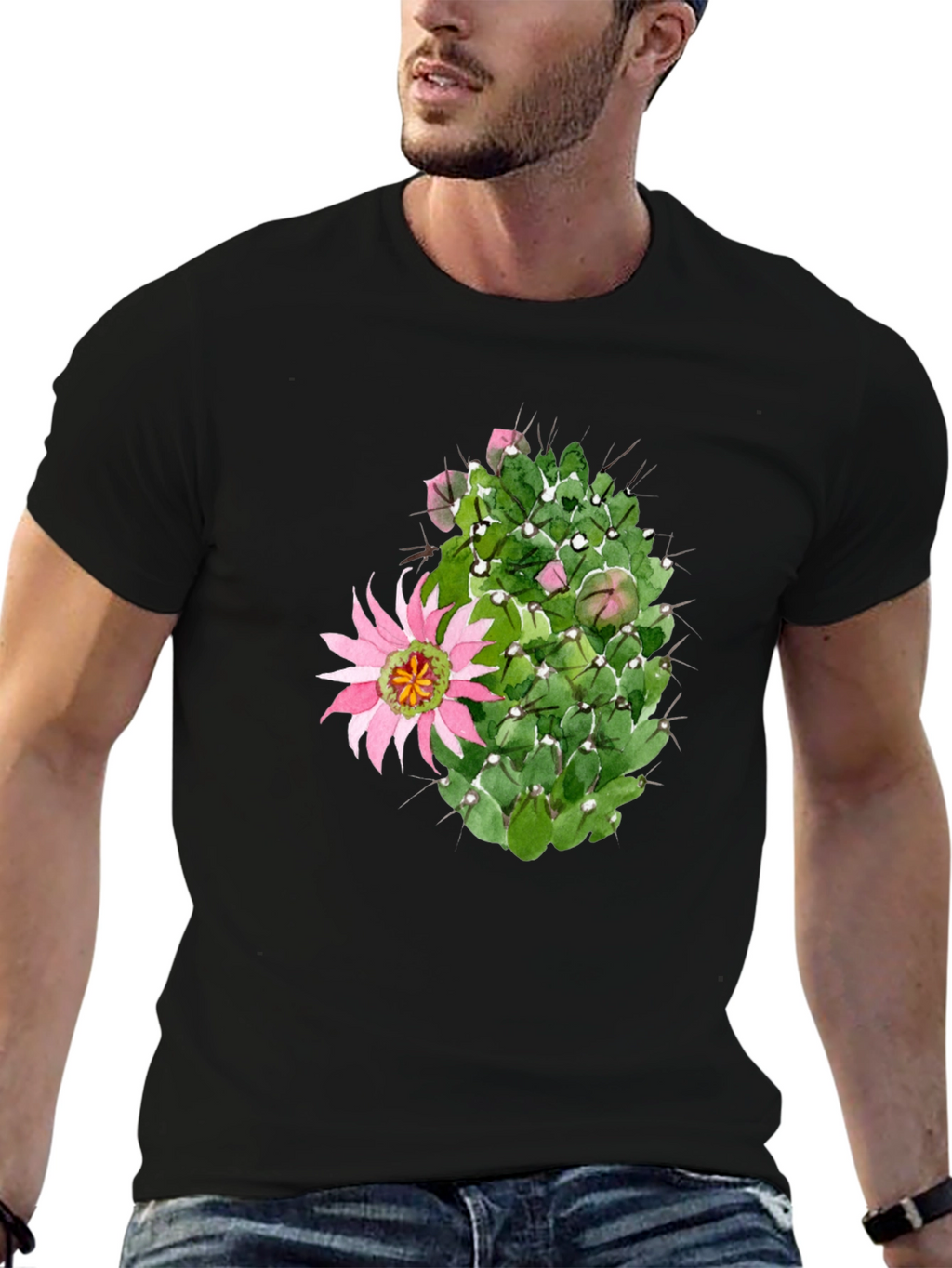 Cactus Flower Graphic Tee - Black Cotton