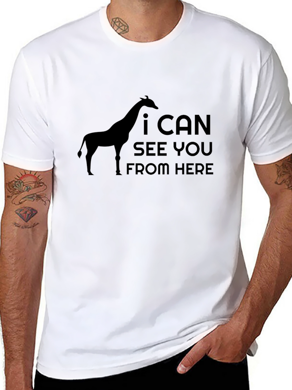 Giraffe I Can See You From Here Black T-Shirt