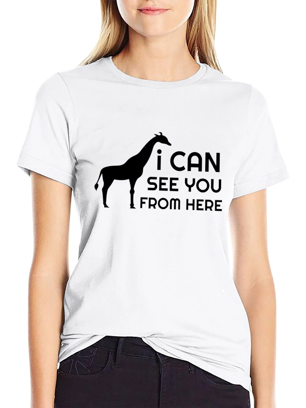 Giraffe I Can See You From Here Black T-Shirt