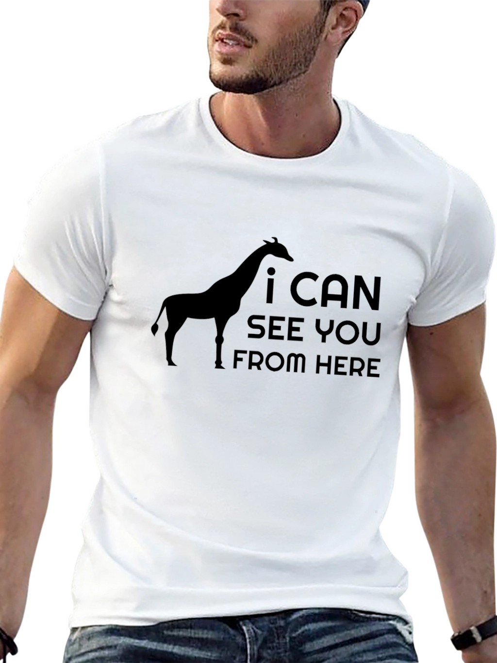 Giraffe I Can See You From Here Black T-Shirt
