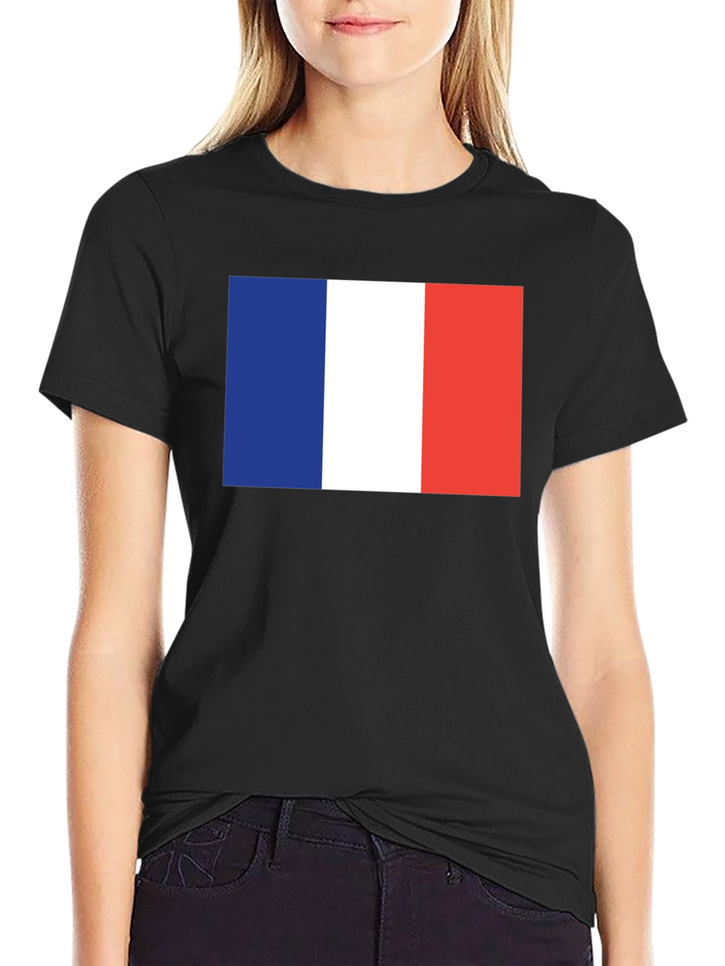 French Flag Graphic Tee - Black Cotton T-Shirt
