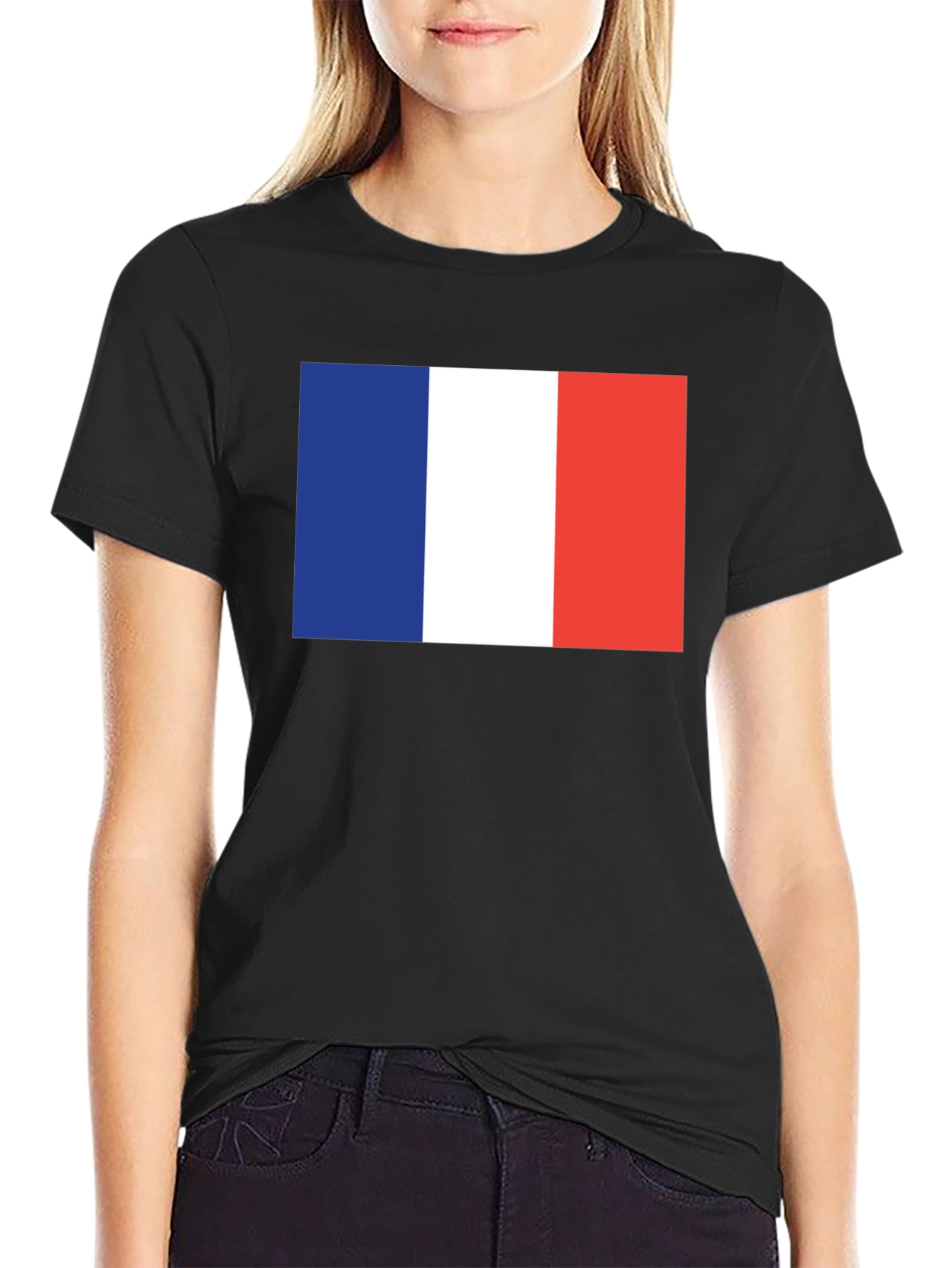 French Flag Graphic Tee - Black Cotton T-Shirt