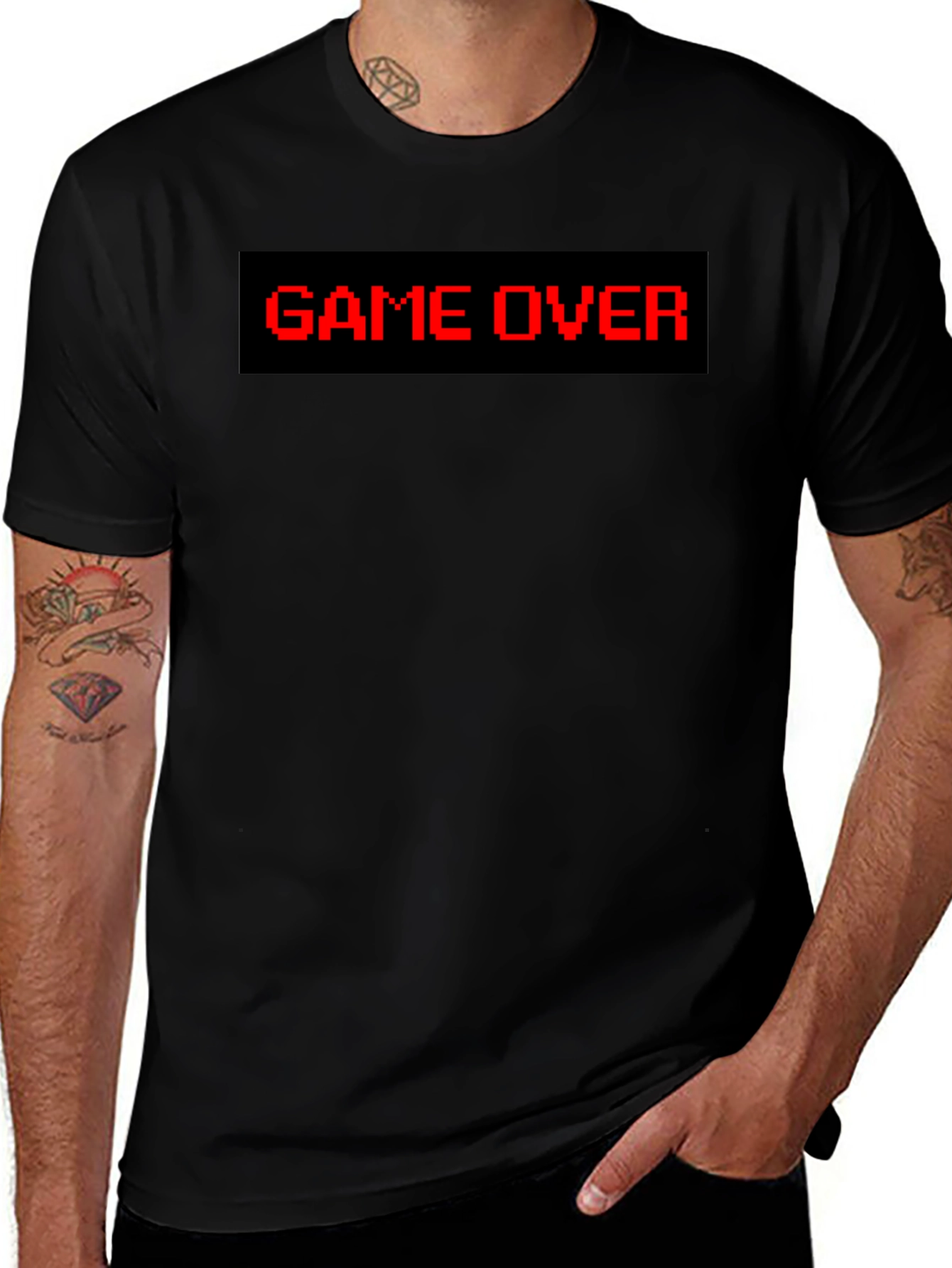 Game Over Pixel Graphic Black Tee - Retro Gaming Shirt