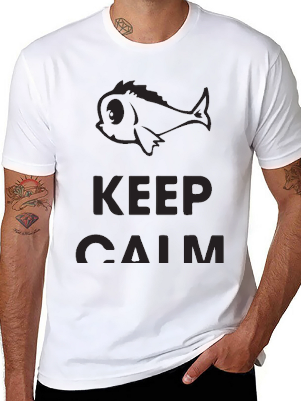 Keep Calm Fish Graphic Black T-Shirt