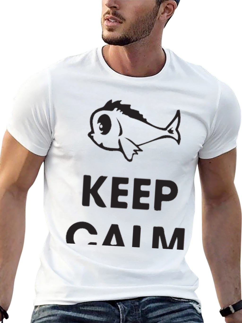 Keep Calm Fish Graphic Black T-Shirt