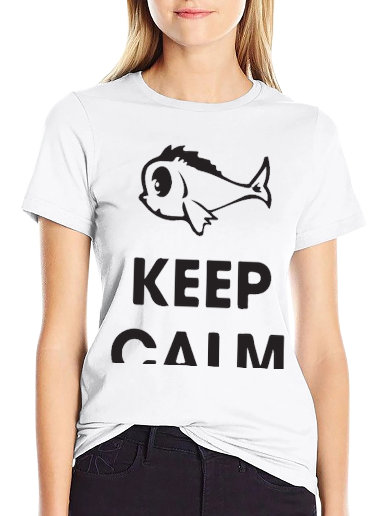 Keep Calm Fish Graphic Black T-Shirt