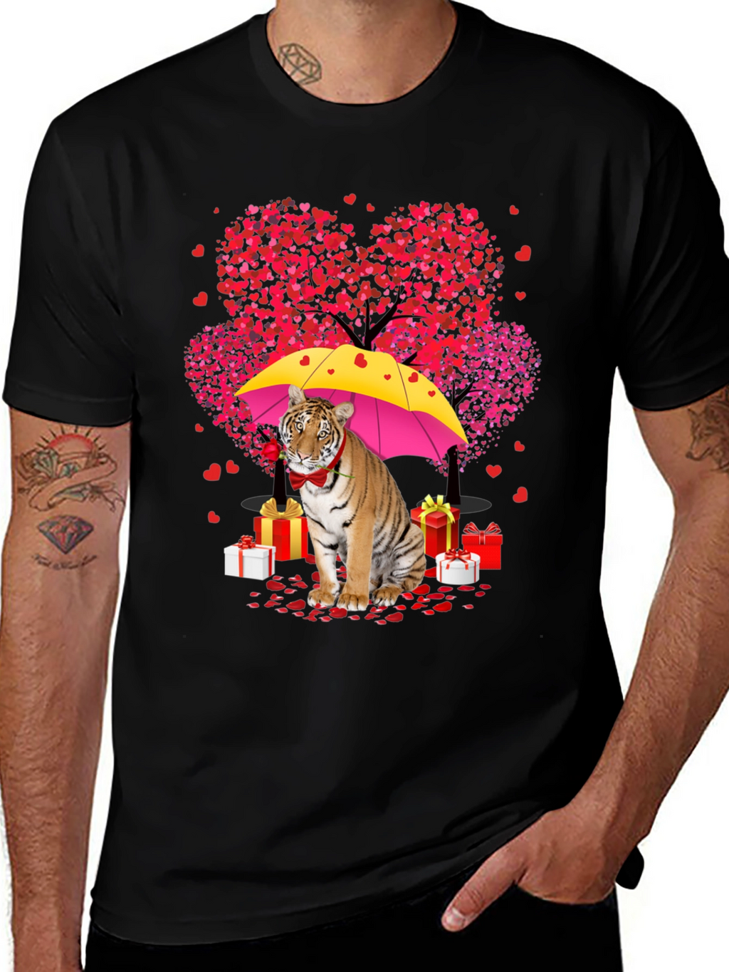 Tiger Valentines Day T-Shirt: Heart Tree & Gifts